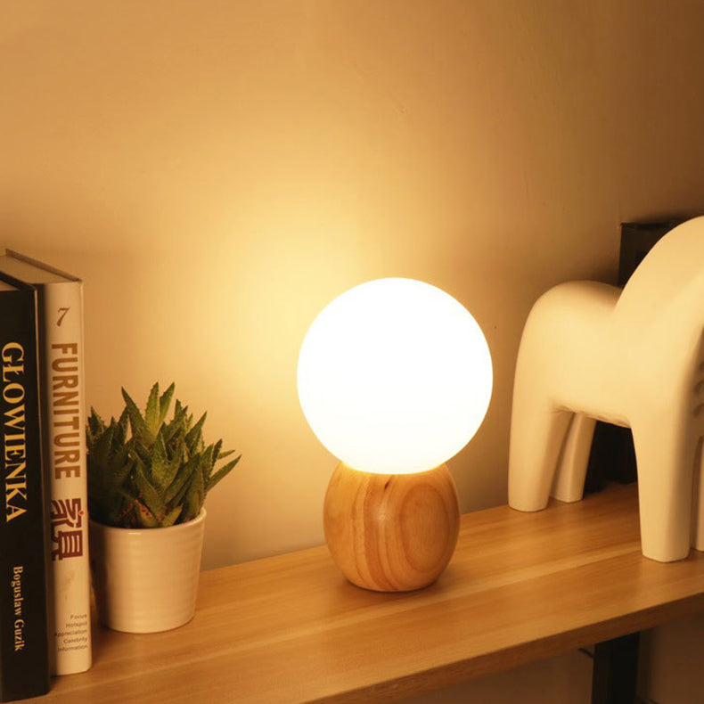Orb Glass Wood Bedroom Table Lamp