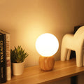 Orb Glass Wood Bedroom Table Lamp