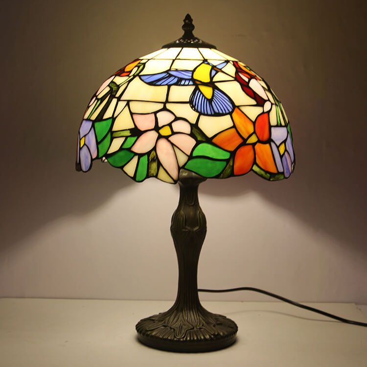 Floral Stained Glass Dome Table Lamp