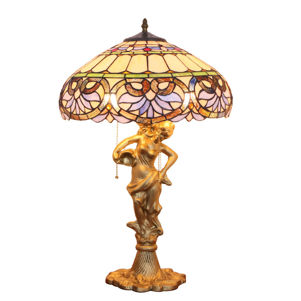 Peach Heart Baroque Stained 2-Light Table Lamp