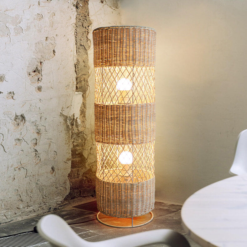 Rattan Weaving Round Column Floor Lamp