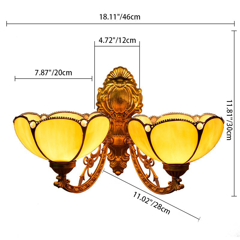 Mediterranean Petal Stained Glass 2-Light Wall Lamp