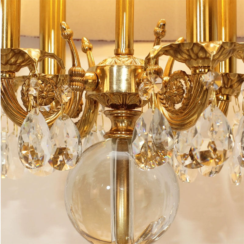 Copper Crystal Fabric Cylinder 5-Light Table Lamp