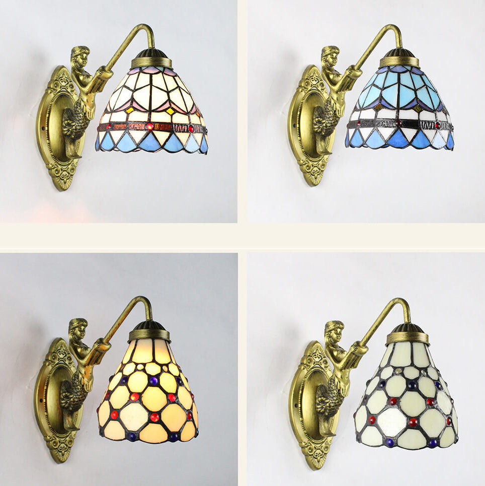 Mediterranean Conical Stained Glass Wall Lamp