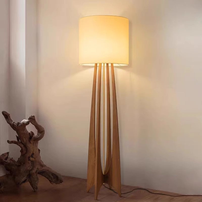 Wood Fabric Cylinder Living Floor Lamp