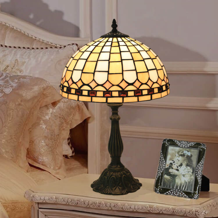 Yellow Plaid Stained Glass Table Lamp