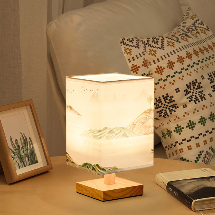 Fabric Square Bedroom Table Lamp