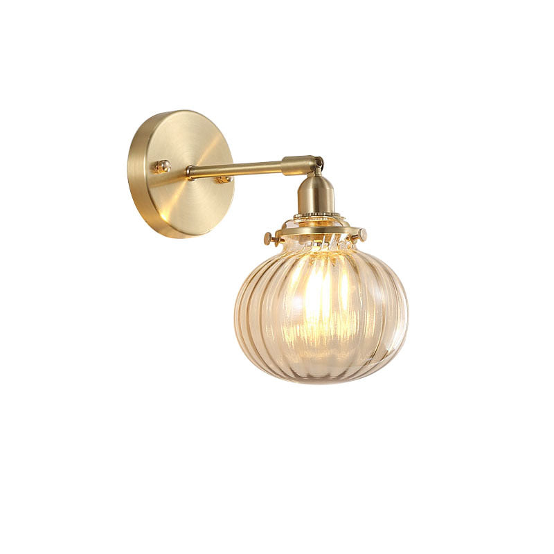 Brass Pumpkin Glass Living Wall Lamp