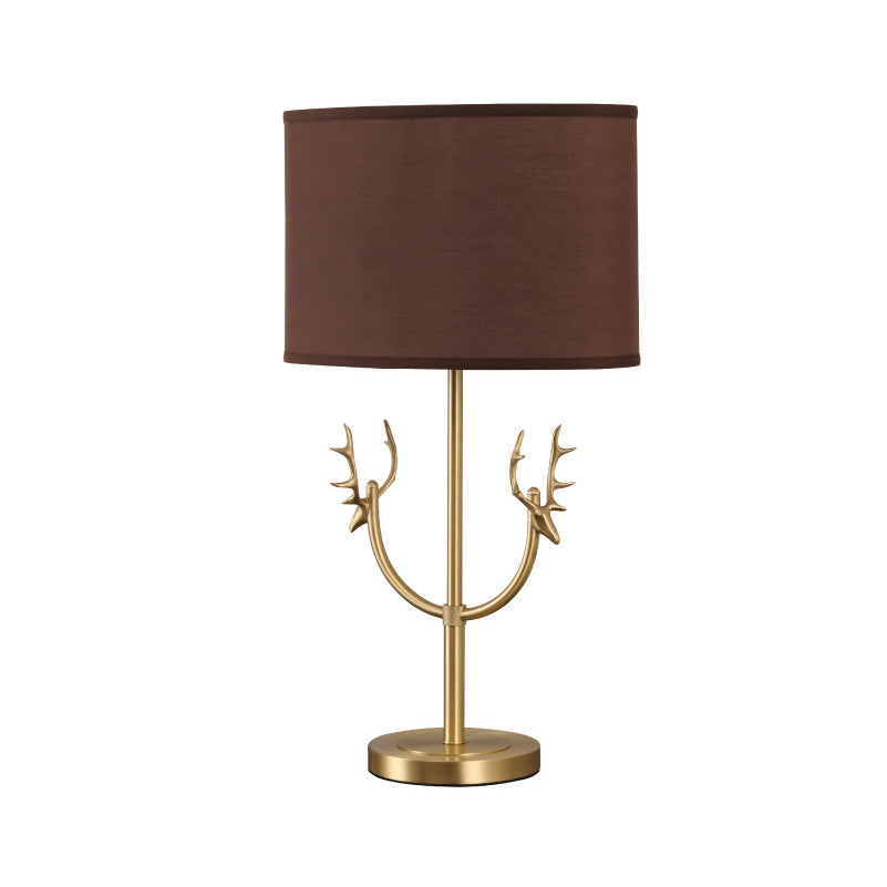 Fabric Brass Cylinder Deer Table Lamp