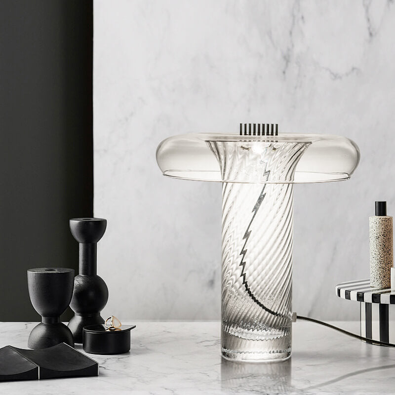 Floral Clear Glass Column Table Lamp
