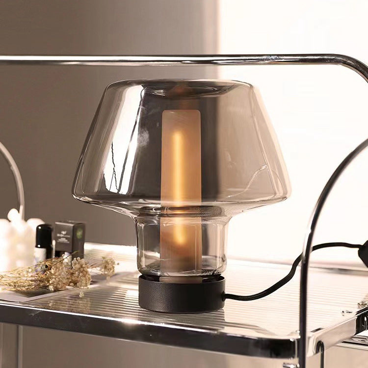 Round Glass Metal Bedroom Table Lamp