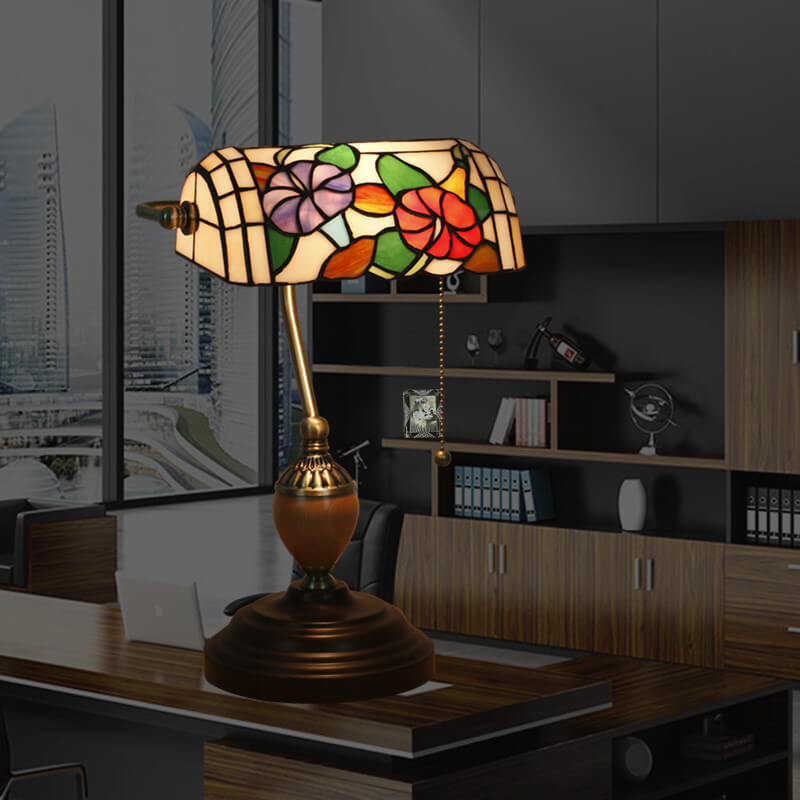 Flower Glass Banker Table Lamp