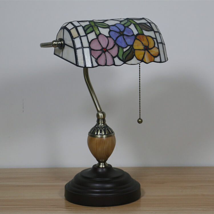 Flower Glass Banker Table Lamp