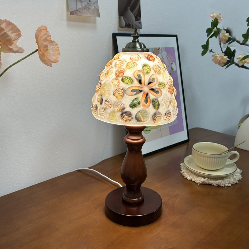 Wood Glass Hemispheroid Shell Table Lamp