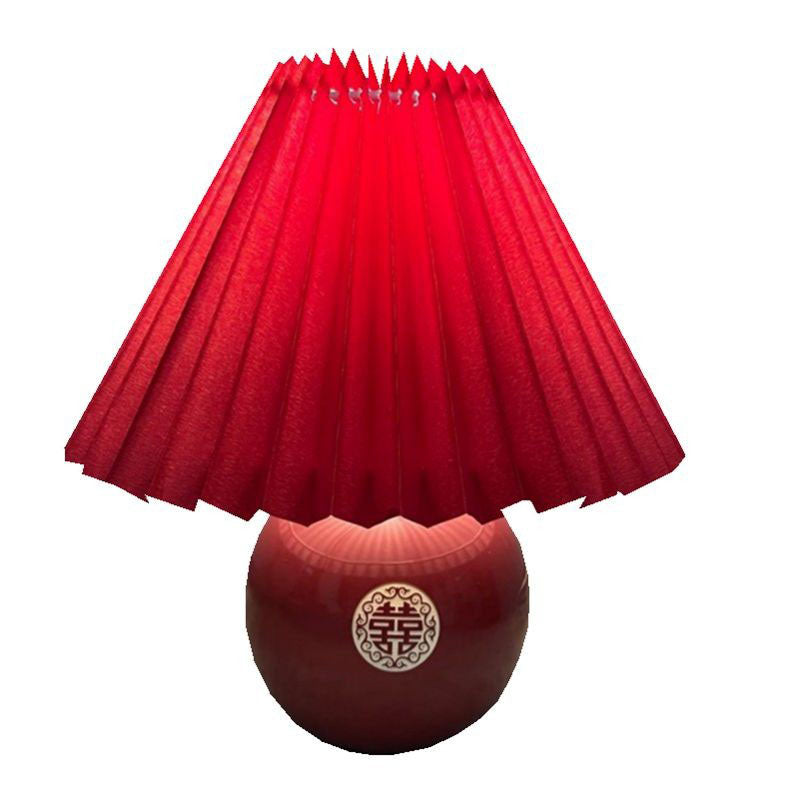 Red Pleated Fabric Lampshade Table Lamp