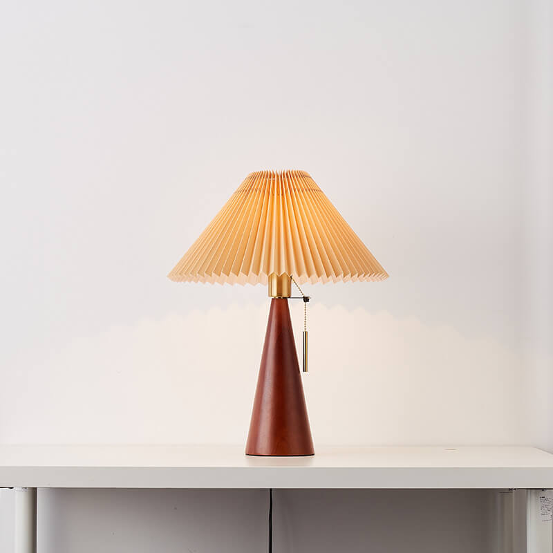 Pleated Wooden Fabric Table Lamp