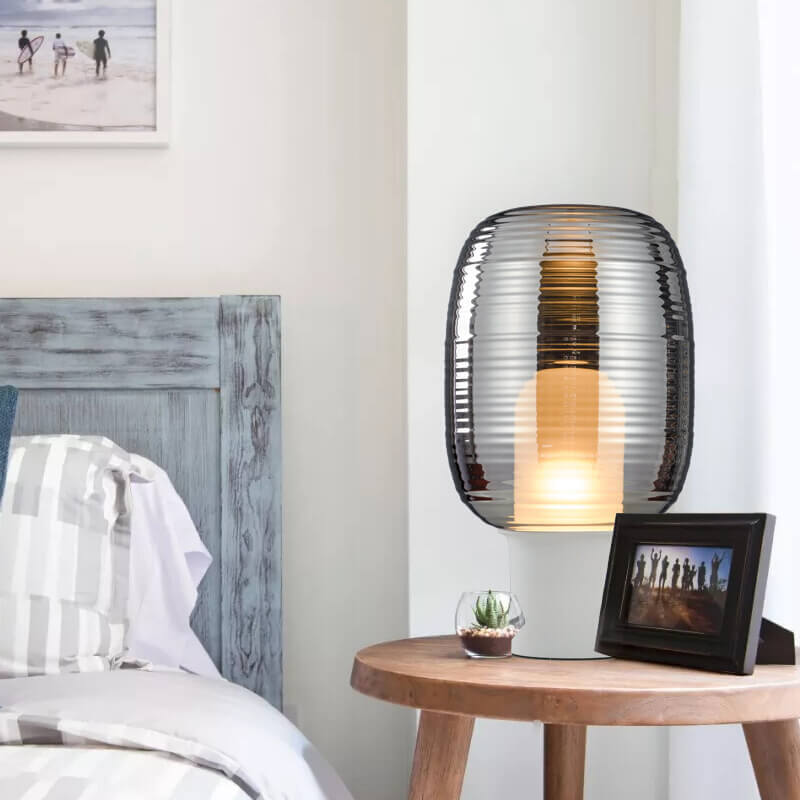 Striped Oval Glass Table Lamp