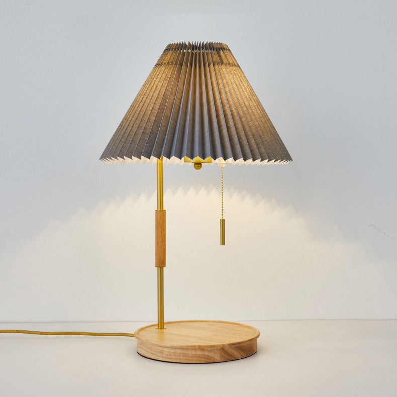 Pleated Umbrella Fabric Wood Table Lamp