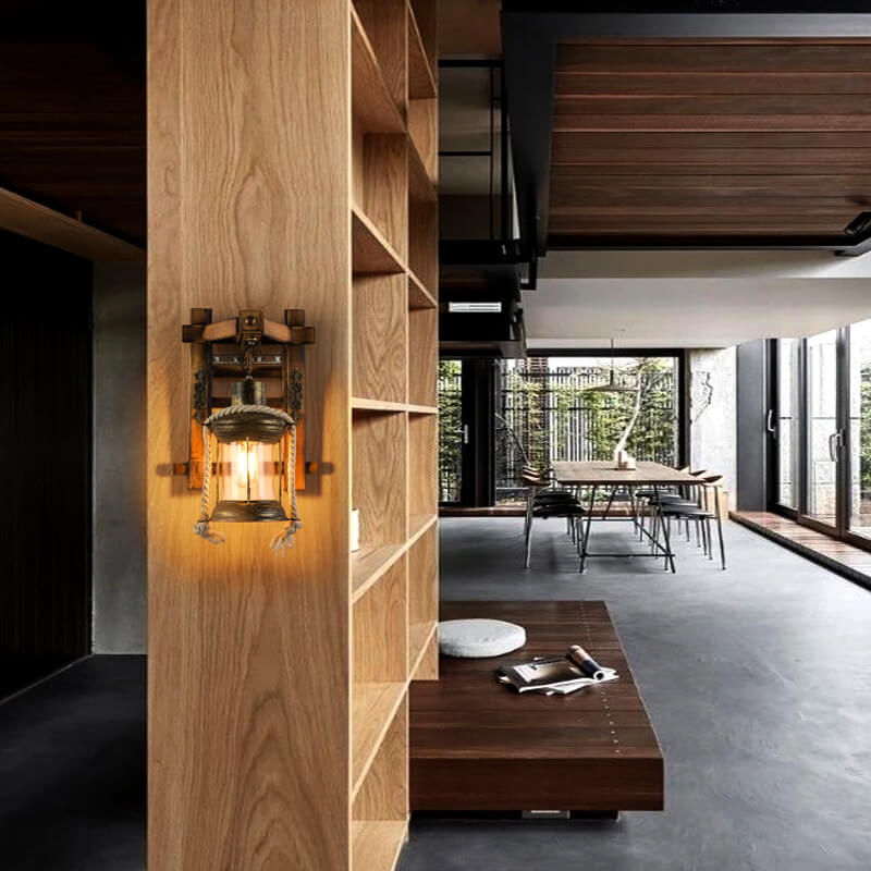 Wood Iron Wall Lamp