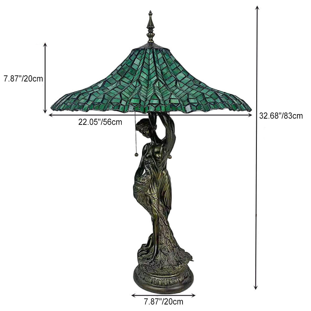 Umbrella Goddess Copper Stained 3-Light Table Lamp