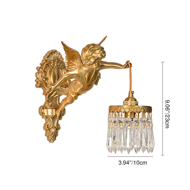 Crystal Brass Flower Angel Wall Lamp