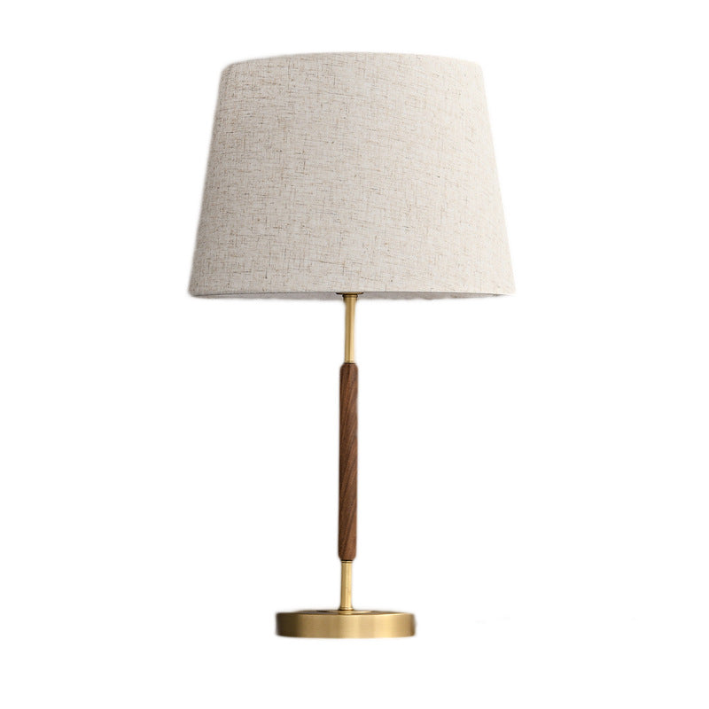 Brass Fabric Cylinder Bedside Table Lamp