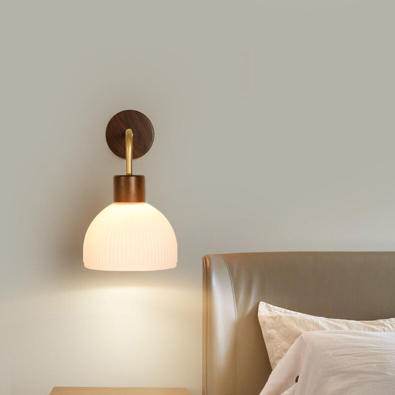 Solid Wood Glass Semicircle Wall Lamp