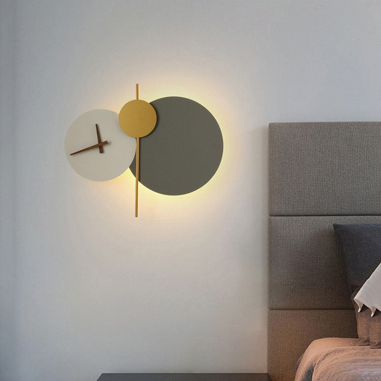 Round Iron Acrylic Clock Wall Lamp