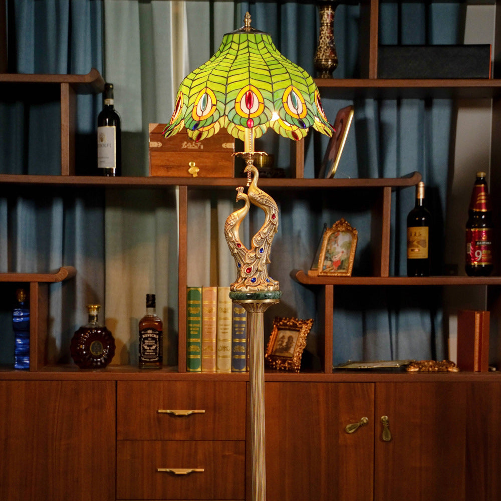 Peacock Glass Copper Bedroom 2-Light Floor Lamp