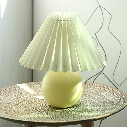 Pleated Fabric Round Ceramic Table Lamp
