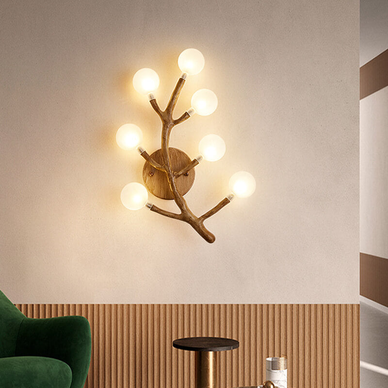 Resin Tree Fork Glass 7-Light Wall Lamp