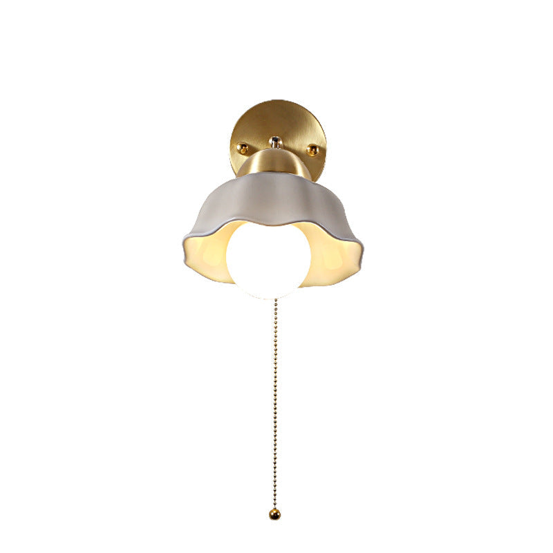 Floral Copper Ceramic Pull Wall Lamp