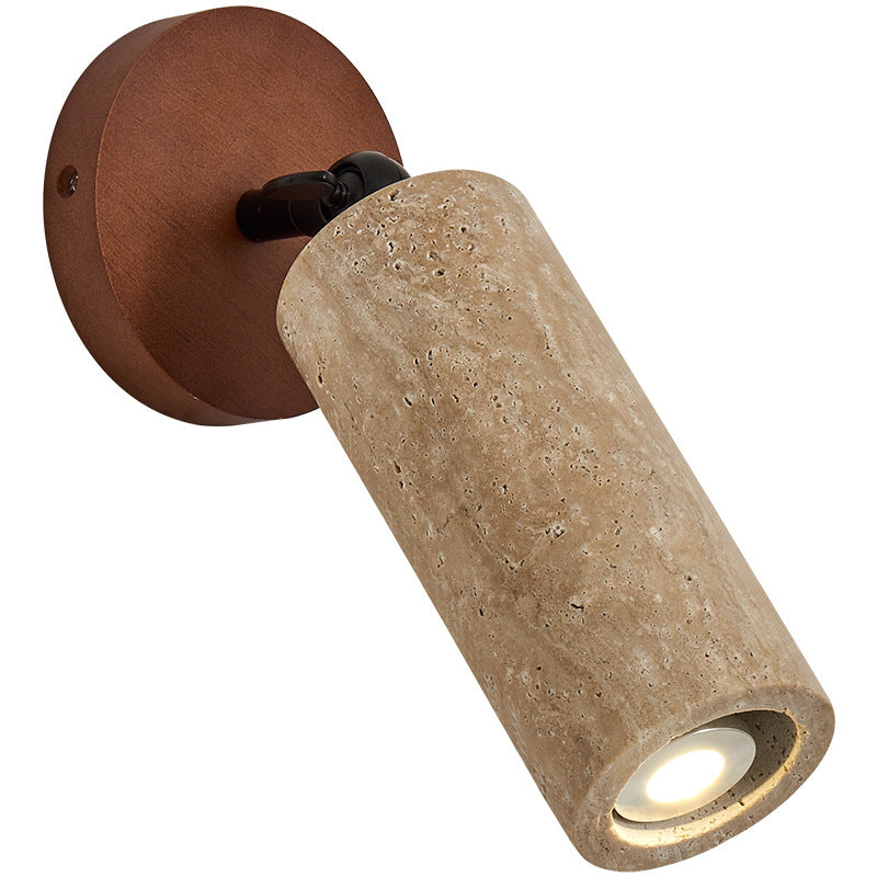 Yellow Travertine Cylindrical Bedroom Wall Lamp