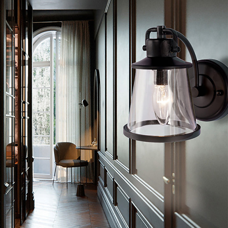 Iron Glass Round Hallway Wall Lamp