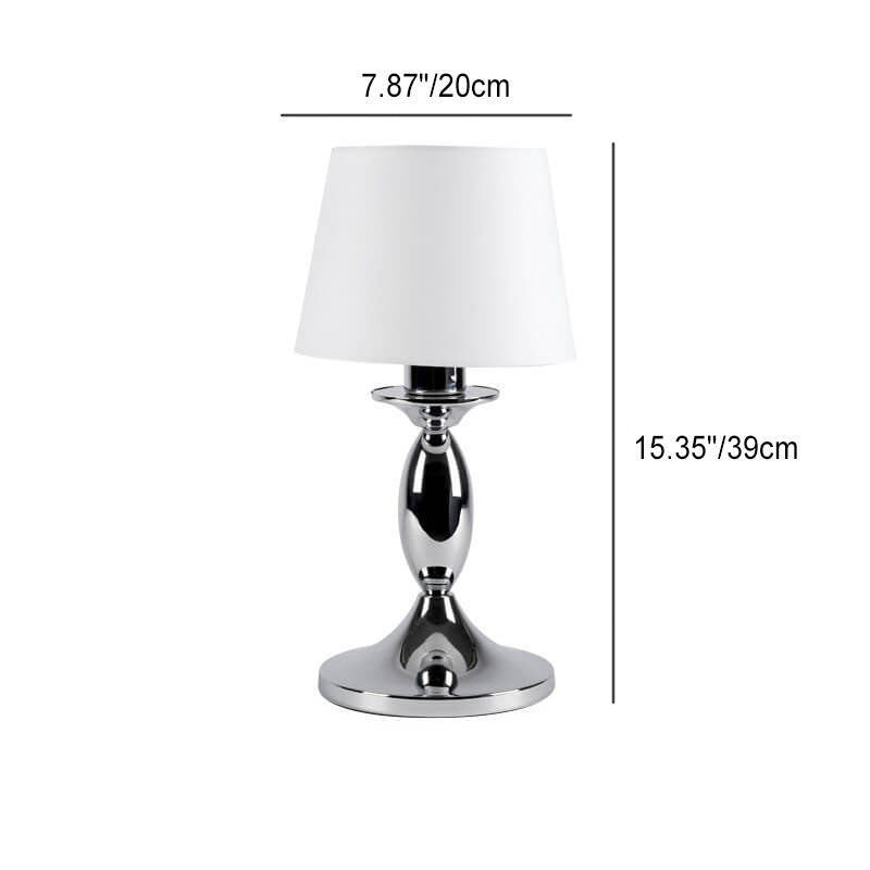 White Fabric Chrome Metal Table Lamp