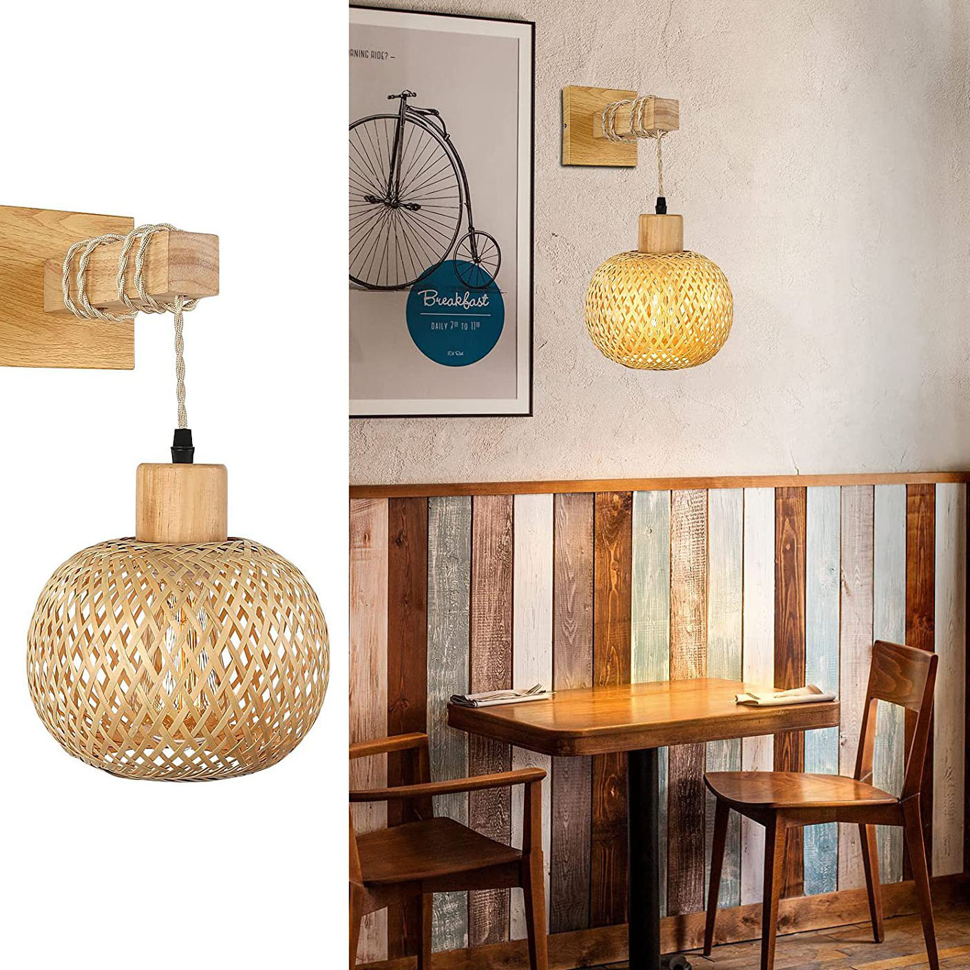 Round Head Rattan Weaving Wall Lamp