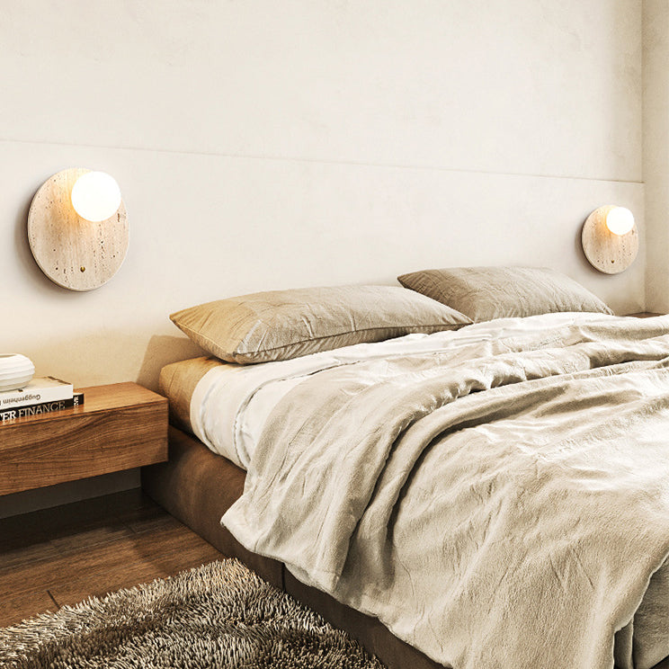Round Oval Yellow Travertine Wall Lamp