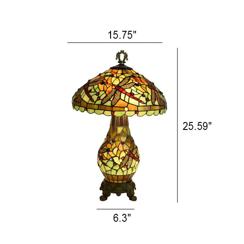 Green Dragonfly Oval 3-Light Table Lamp