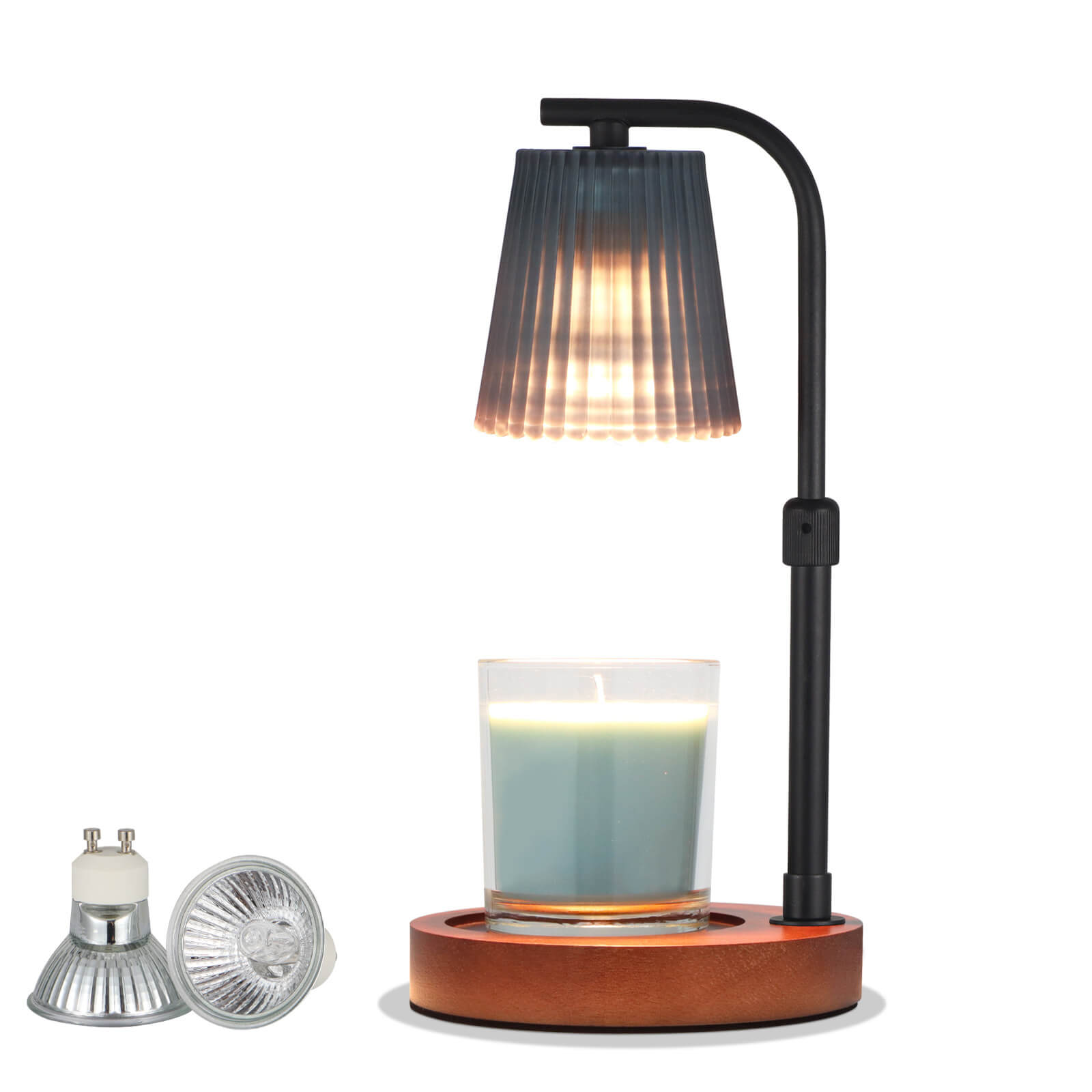 Pleated Glass Lampshade Wood Table Lamp
