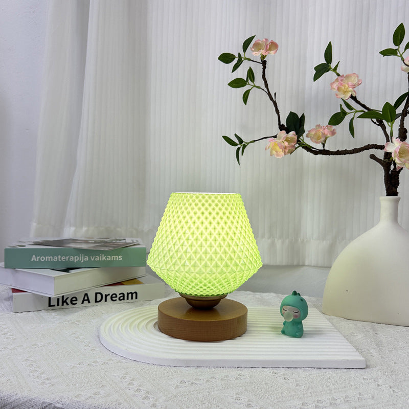 Wood Glass Tapered Ribbed Table Lamp