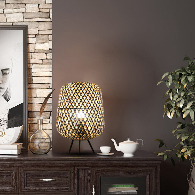 Rattan Weaving Oval Ball Table Lamp