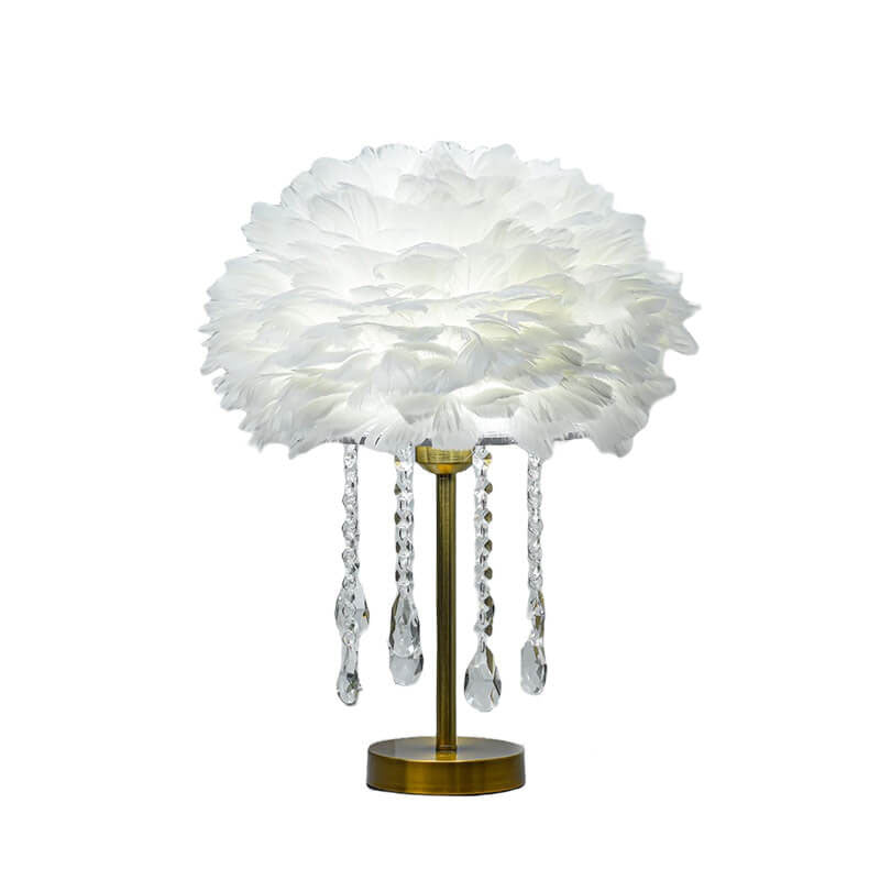 Feather Round Crystal Beads Table Lamp