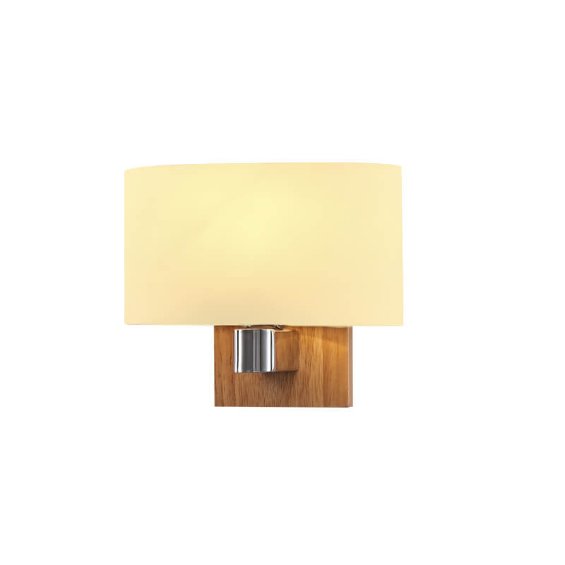 Rubberwood Glass Iron Geometric Wall Lamp