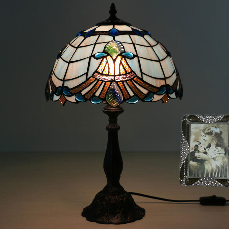 Curved Lucite Beads Stained Table Lamp
