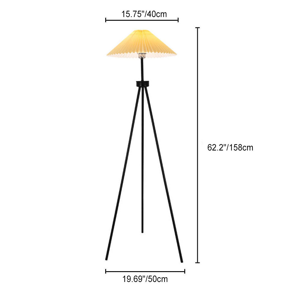 Pleated Canvas Iron Tripod Floor Lamp