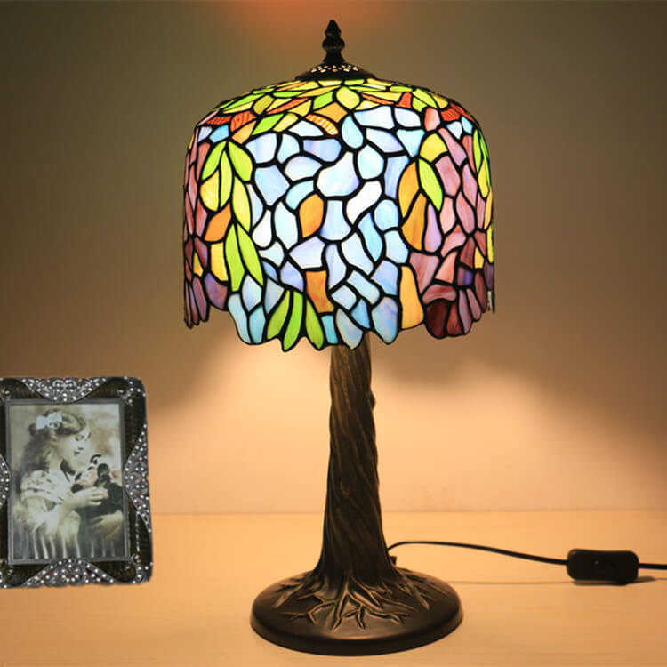 Colored Flower Glass Cylinder Table Lamp