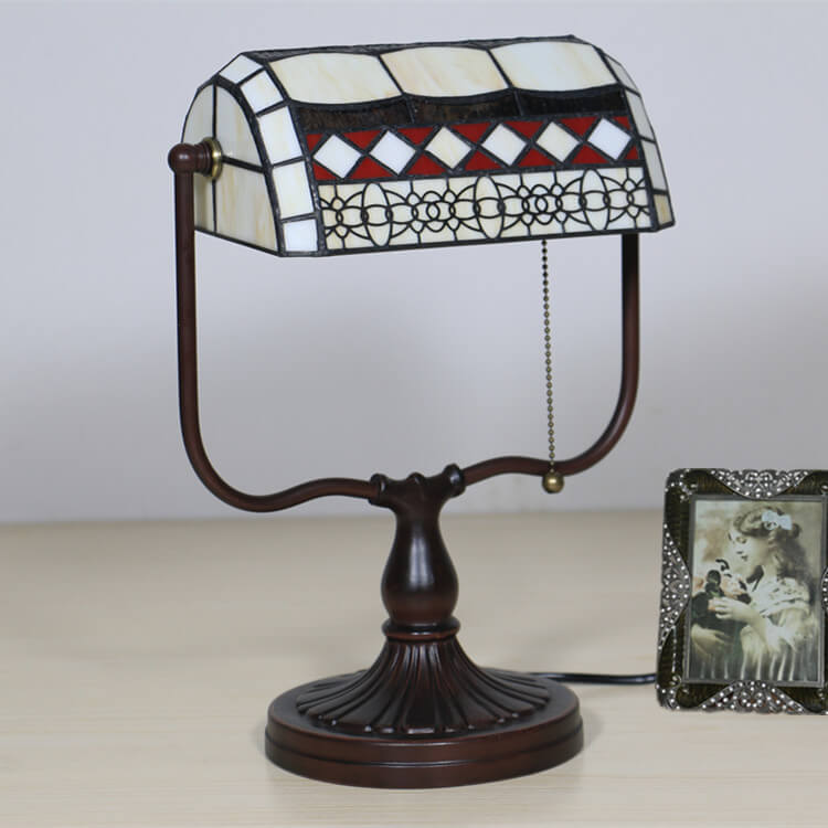 Geometric Stained Glass Bank Table Lamp