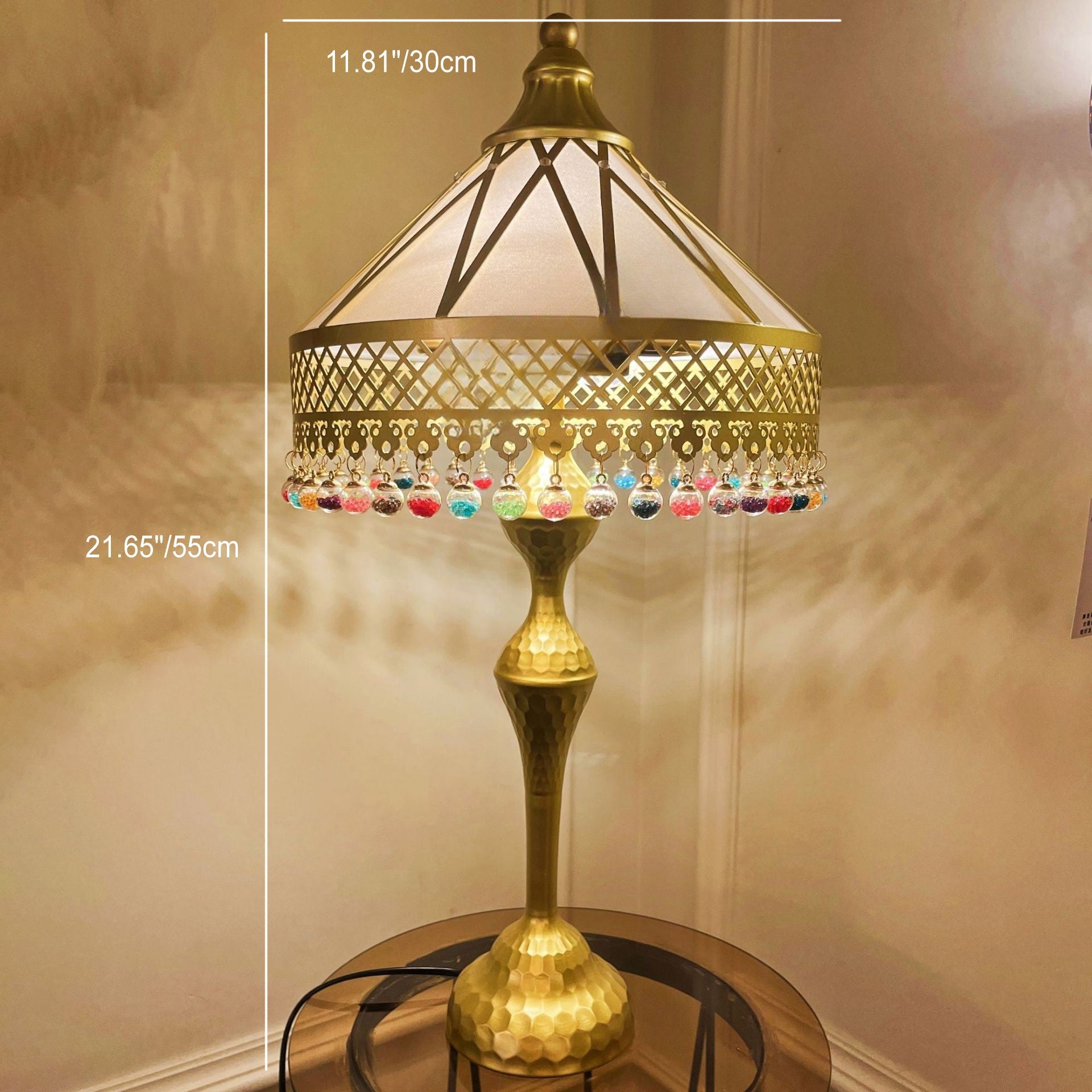 Cone Iron Fabric Crystal 2-Light Table Lamp