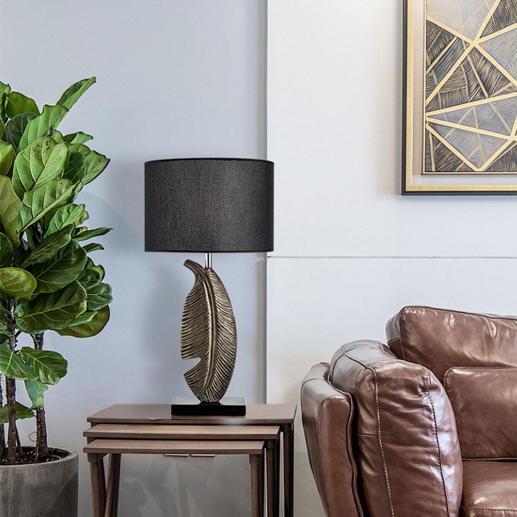 Cylinder Leaf Fabric Resin Table Lamp