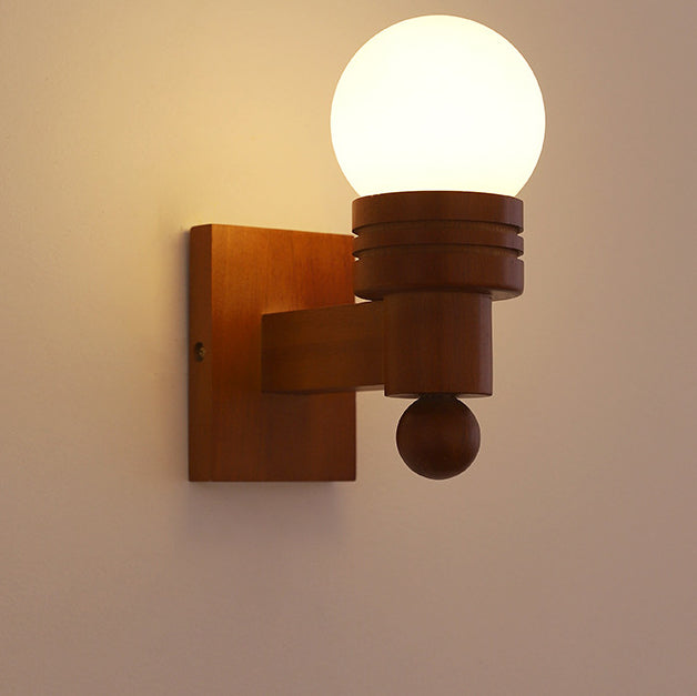 Wood Beam Glass Ball Wall Lamp